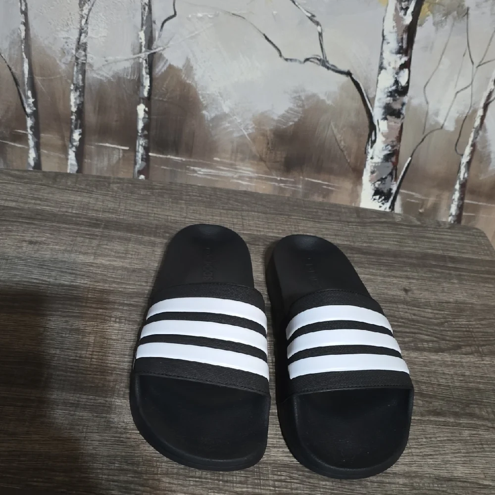 adidas Black and White Slide Sandals #3